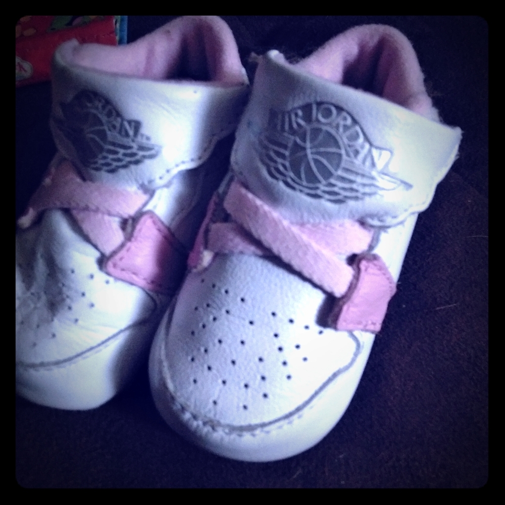 Pink and grey Jordans 2c